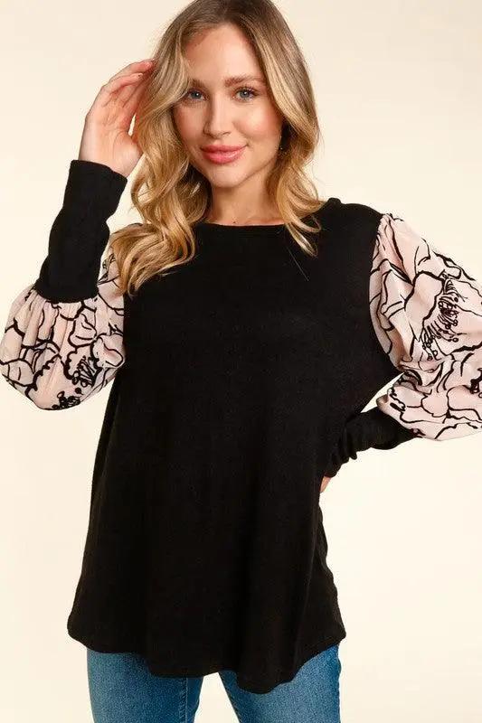 Velvet Mesh Sleeve Top - The Swanky Bee