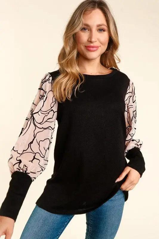 Velvet Mesh Sleeve Top - The Swanky Bee