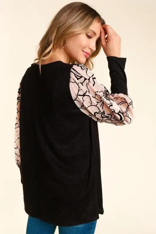 Velvet Mesh Sleeve Top - The Swanky Bee