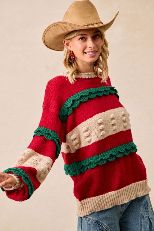 Christmas Ruffle Detail Sweater Top