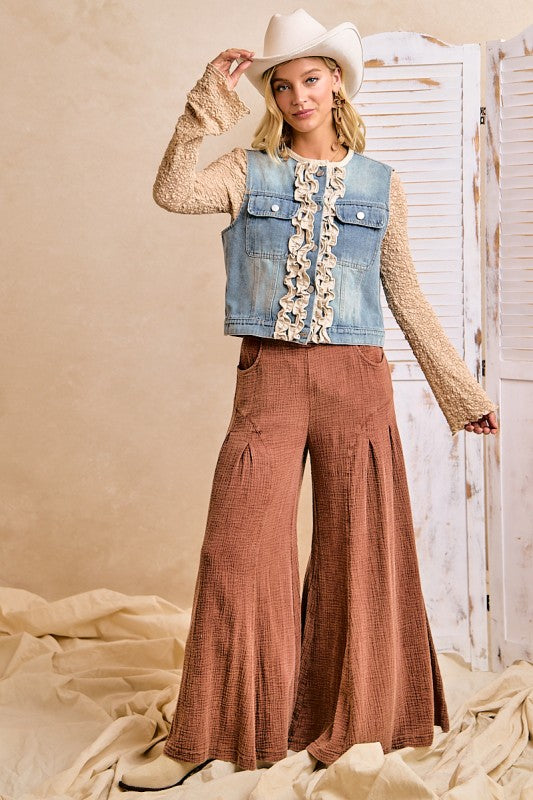 Washed Denim Ruffle Layering Vest