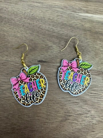 Teacher Life Leopard Apple Acrylic Earrings