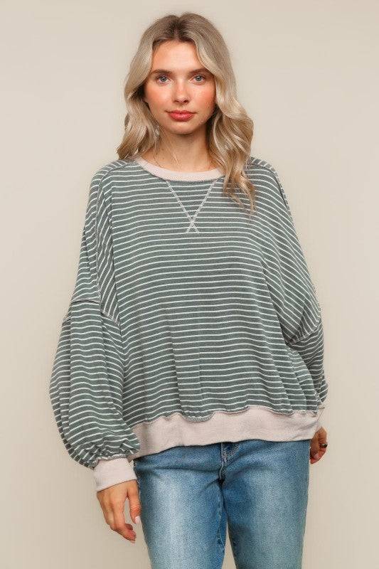 Color Block Stripe Loose Fit Pullover Knit Top