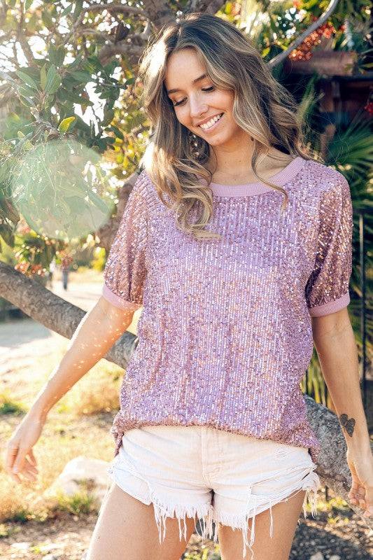 Sequin Thermal Ringer Top for Glam Everyday Wear