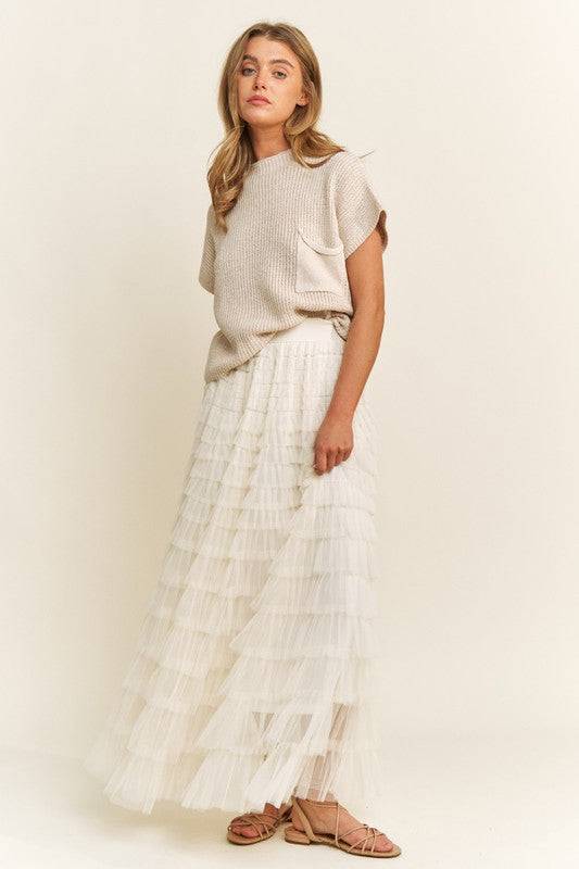 Cascading Tulle Mesh Tiered Max Skirt