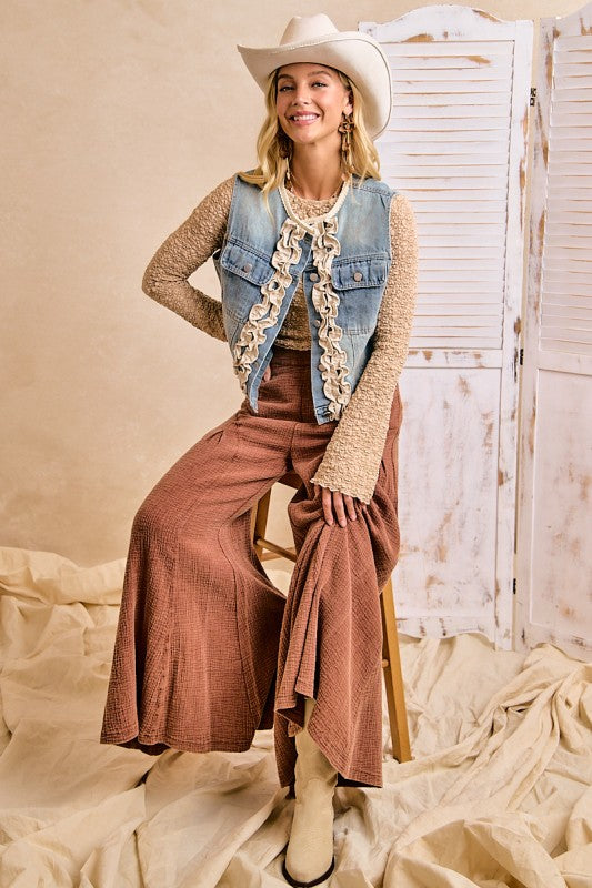 Washed Denim Ruffle Layering Vest