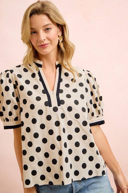 Polka Dot Blouse with Contrast Edge for Everyday Wear