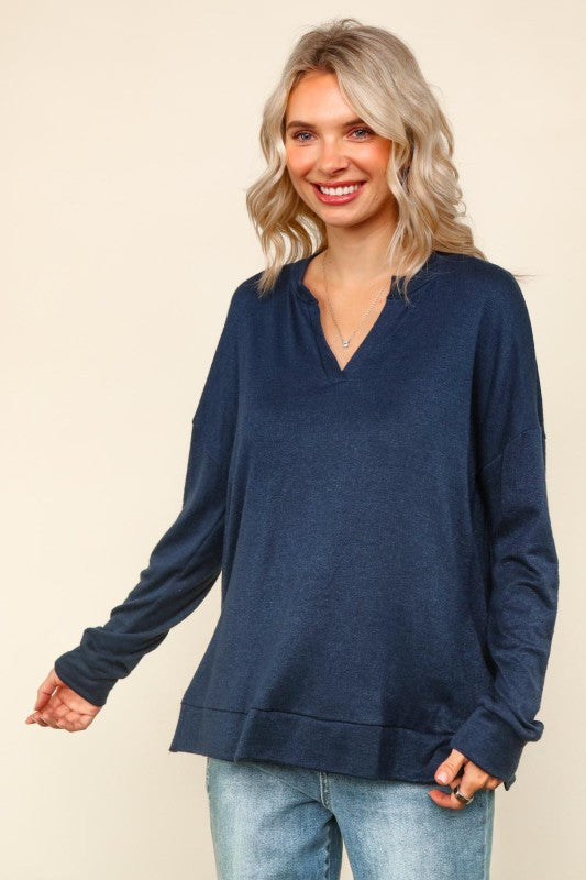 Solid Oversized Knit Top with Side Slits