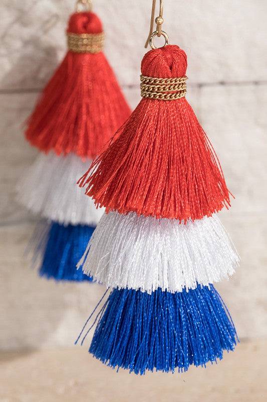Red, White and Blue Tassel Earrings