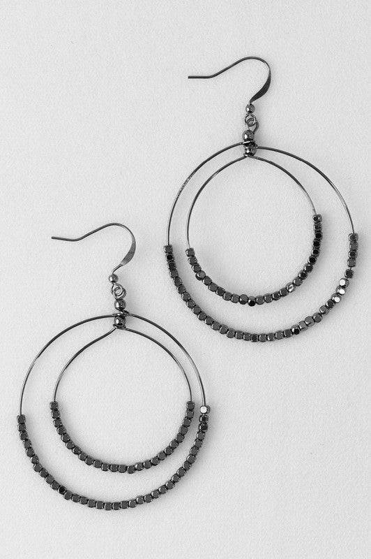 Gunmetal Beaded Double Circle Earrings Style Guide