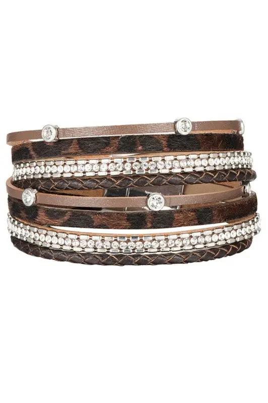 Multi-Strand Leather Wrap Magnetic Clasp Bracelet