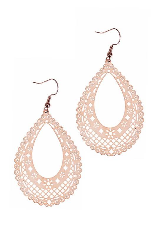 Stylish Rose Gold Filigree Drop Earrings