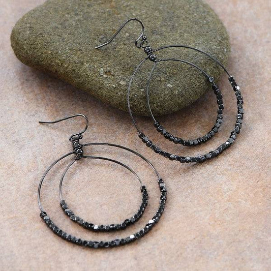 Gunmetal Beaded Double Circle Earrings Style Guide