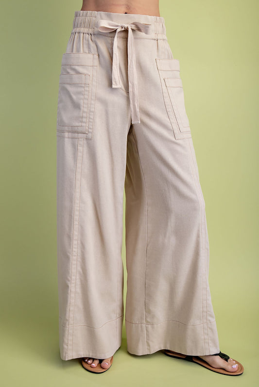 Linen Wide Leg Pants with Tie Waist