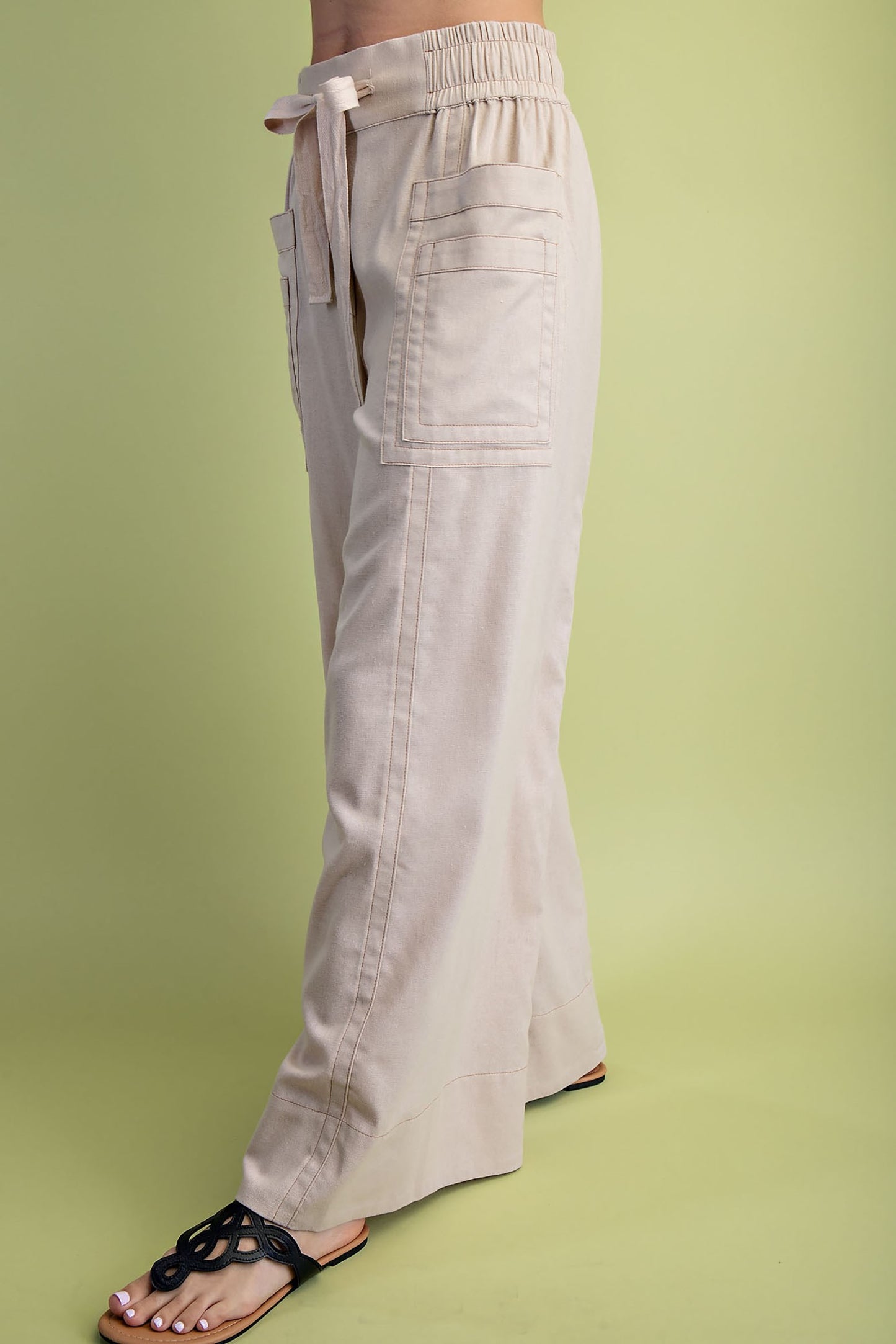 Linen Wide Leg Pants with Tie Waist