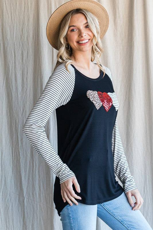Heart Patch Long Sleeve Top for Everyday Style