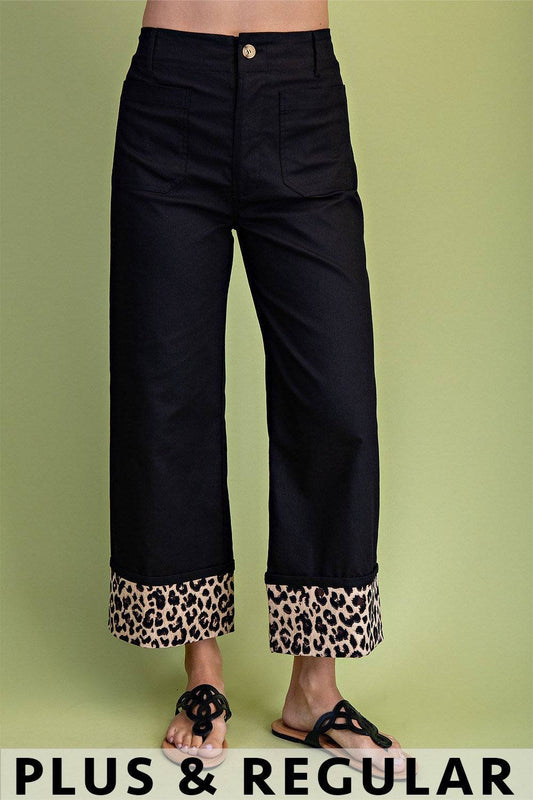 Leopard Cuff Cropped Wide Leg Pants