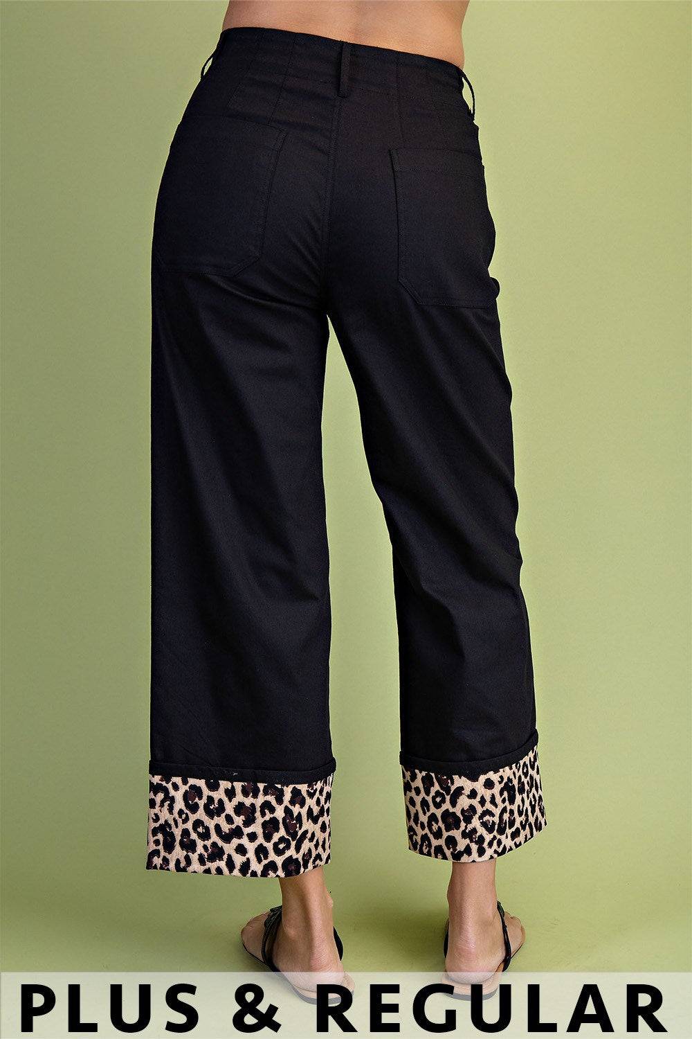 Leopard Cuff Cropped Wide Leg Pants