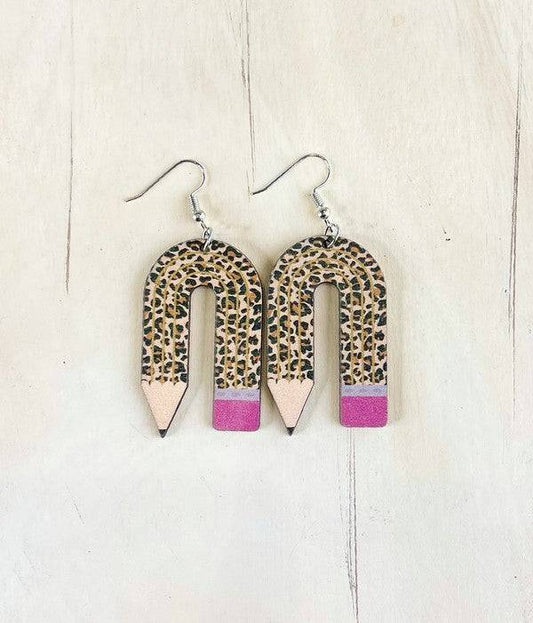 Wood Pattern Pencil Earrings – Teacher Gift