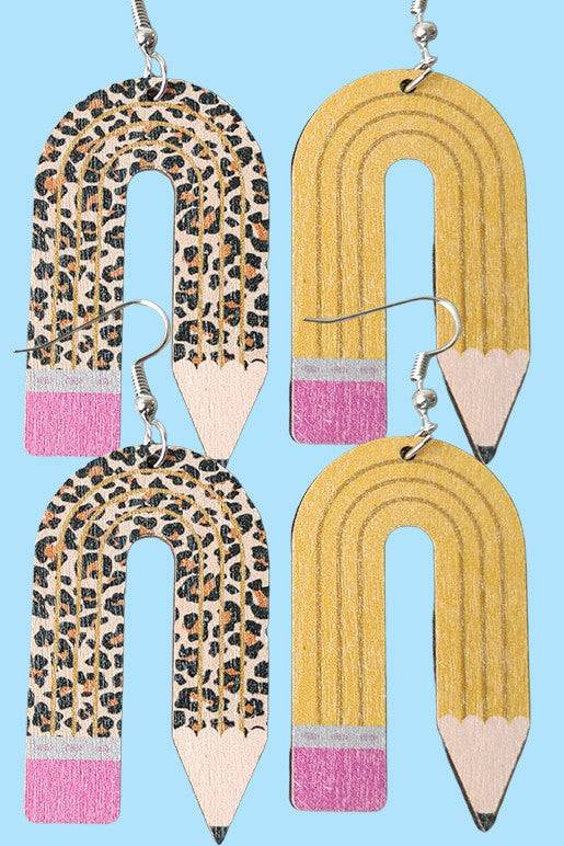Wood Pattern Pencil Earrings – Teacher Gift