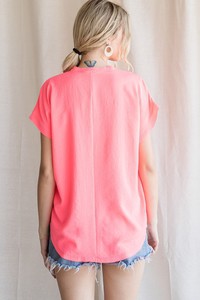 Solid Cap Sleeve Raw Edge Top