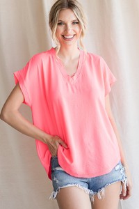 Solid Cap Sleeve Raw Edge Top