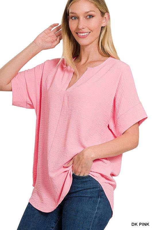 Woven Airflow Split Neck Top