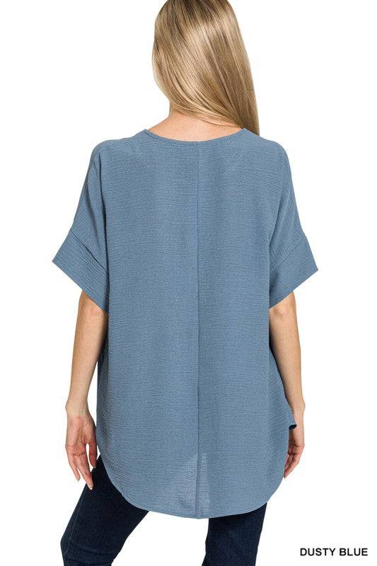 Woven Airflow Split Neck Top