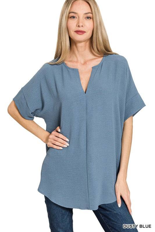 Woven Airflow Split Neck Top