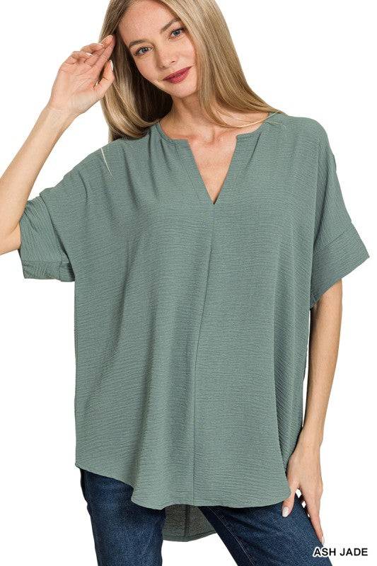 Woven Airflow Split Neck Top