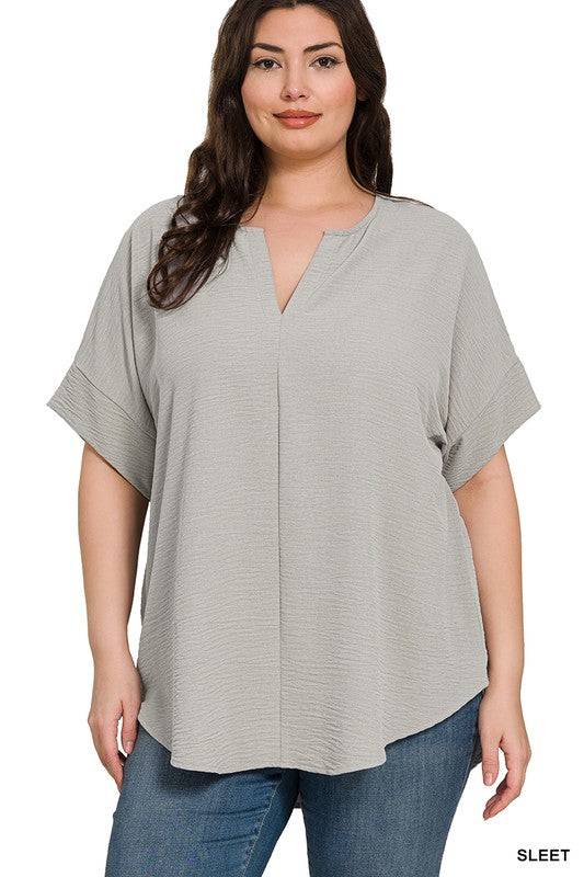 Woven Airflow Split Neck Top