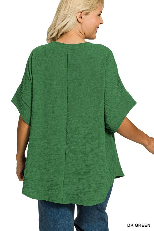 Woven Airflow Split Neck Short Sleeve Top