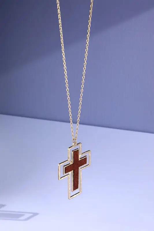 Brown and Gold Cross Necklae
