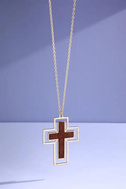 Brown and Gold Cross Necklae