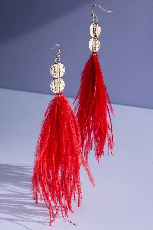 Gold and Red Feather Earring