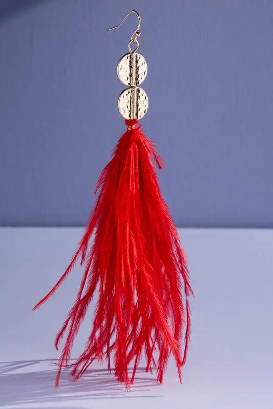 Gold and Red Feather Earring