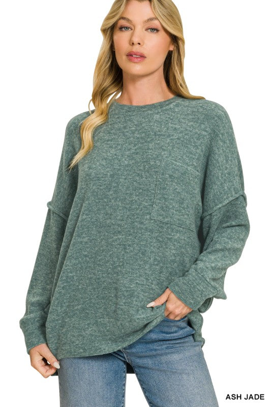 Brushed Melange Drop Shoulder Oversized Sweater