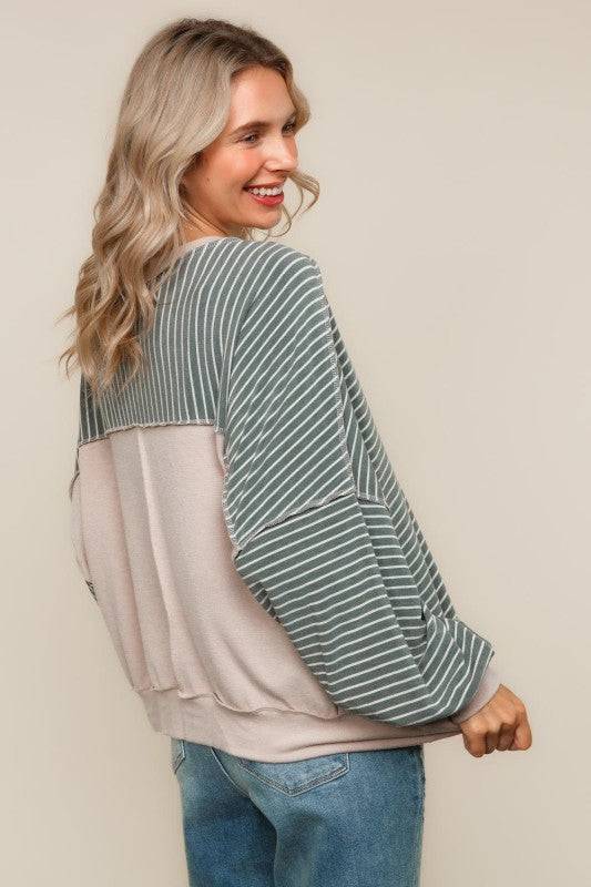 Color Block Stripe Loose Fit Pullover Knit Top