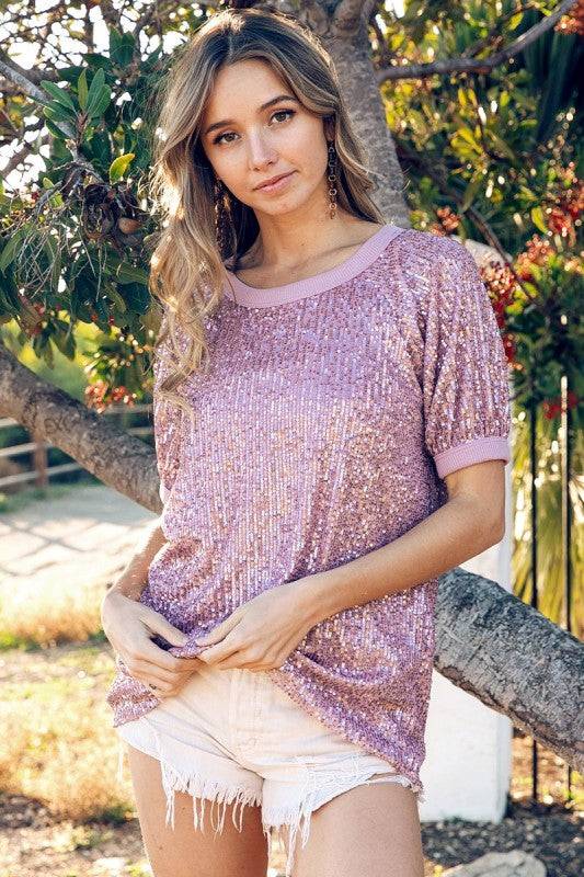 Sequin Thermal Ringer Top for Glam Everyday Wear