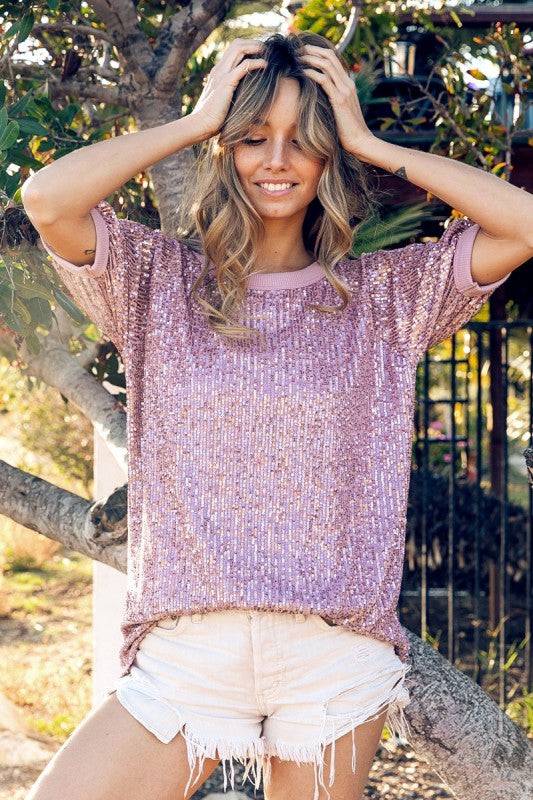 Sequin Thermal Ringer Top for Glam Everyday Wear