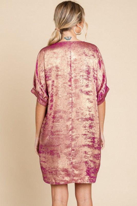Burgundy and Gold Metallic Dress with Pockets