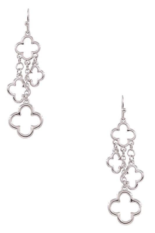 Metal Quatrefoil Tassel Earrings - Elegant Boho Chic Jewelry - Unique Geometric Design - Statement Dangle Earrings - Fashionable Gift Idea