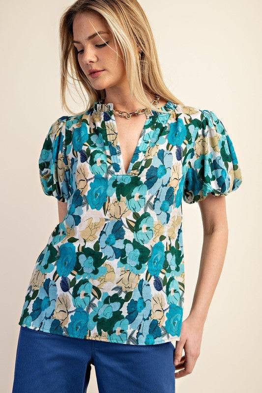 Floral Split Neck Blouse