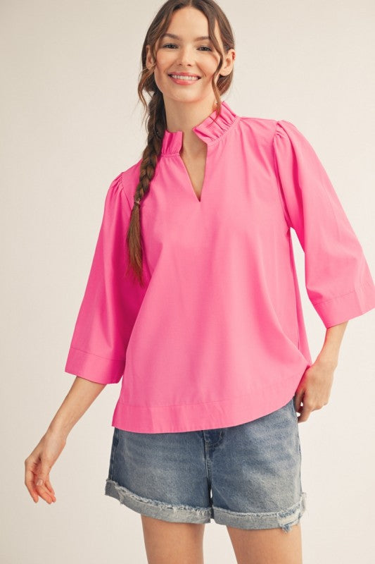 Ruffled Neck Crinkle Top