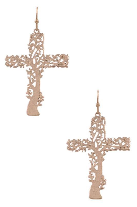 Metal Cross Cut Out Drop Earrings