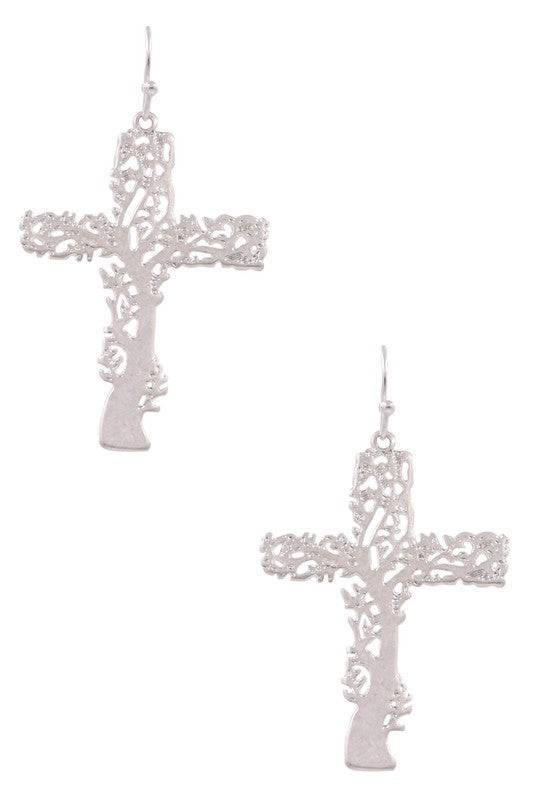 Metal Cross Cut Out Drop Earrings