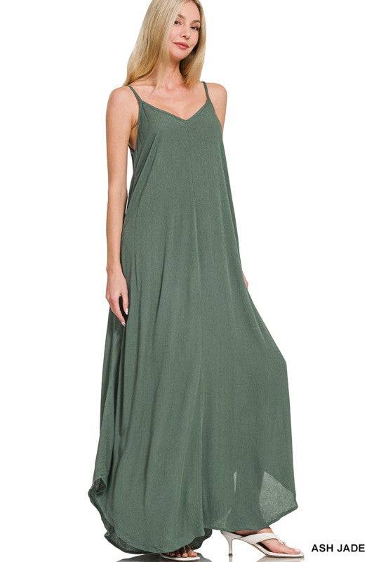 Woven Crinkle Cami Maxi Dress with Side Pockets