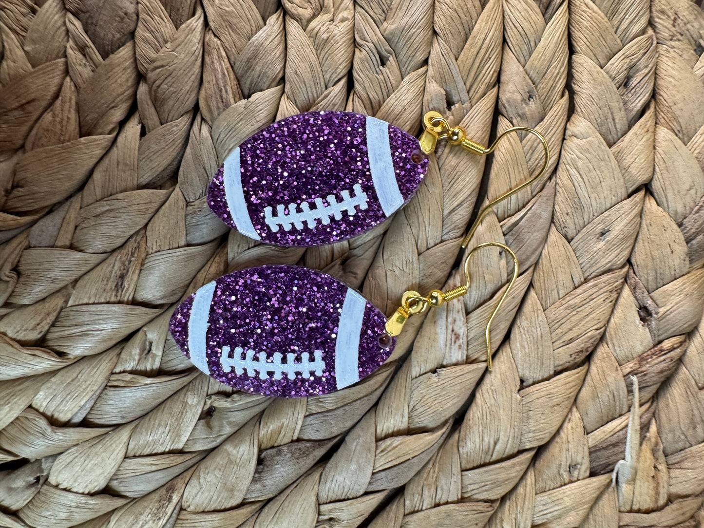 Glitter Football Earrings – Game Day Drop Earrings in Team Colors – 2.5" Football Dangles – Custom Football Mom Jewelry