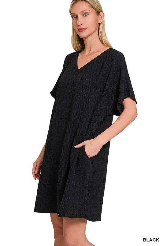 Woven Airflow T-Shirt Dress with Pockets
