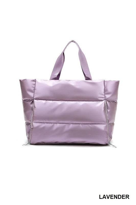 Puffy Quilted Waterproof Travel Tote Bag – Large Sports Duffle with Compartments